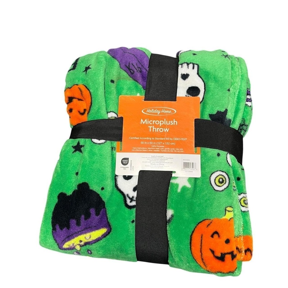 Holiday Home Microplush Halloween Throw Blanket 50x60 Boo Bash Pumpkins Skulls